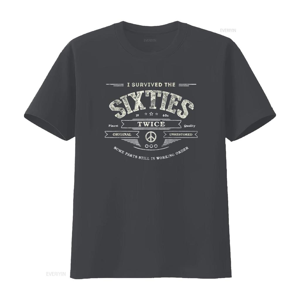 I SURVIVED The SIXTIES TWICE Built In 60s 70th 60th Birthday T Shirt Black 3X Large Vintage Washed Designer Clothes Slightly