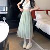Mesh Midi Skirt for Women In Spring and Summer High Waist Slimming Effect Medium To Long Style Pleated Skirt Loose and Stylish Gauze Skirt