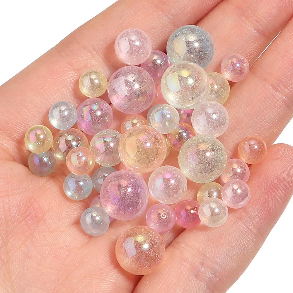 100-200pcs 6/8/10mm Color Plated Imitation Pearl Beads No Hole Loose Acrylic Round Beads For DIY Handmade Bracelet Necklace Deco