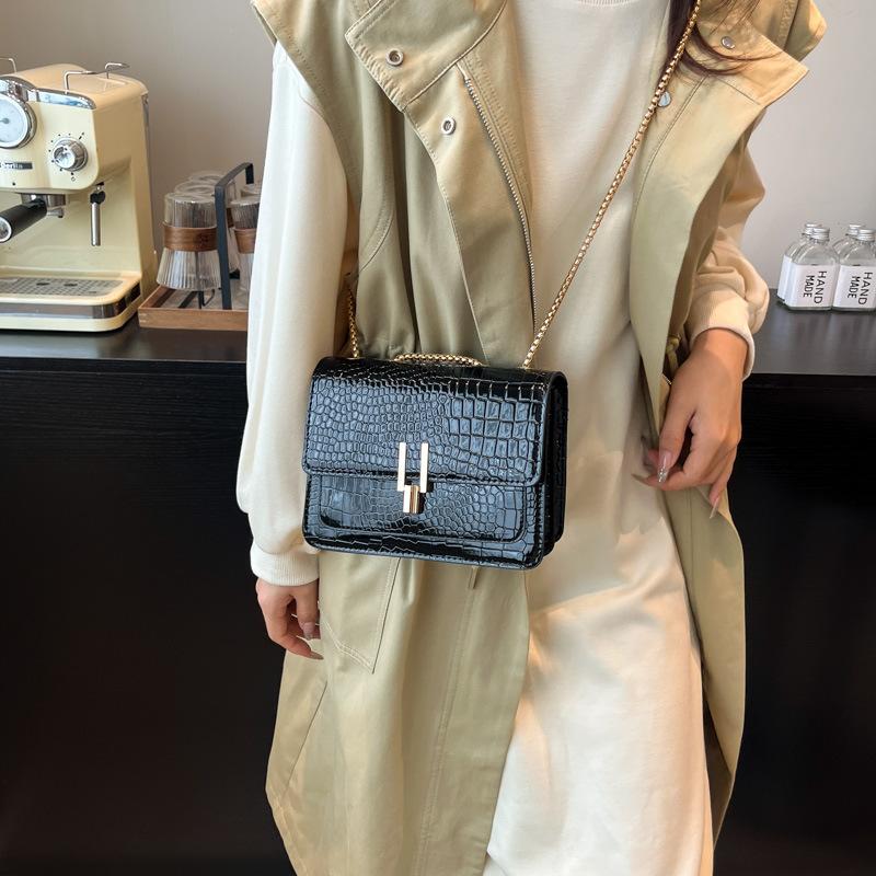 Retro Chain Small Square Bag Women's Bag 2025 New Fashion Crocodile Pattern Shoulder Bag Versatile Messenger Bag Bag Women