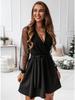 V Neck Lace Long Sleeve Women  Dresses High Waist Splicing Dress Girl Cocktail Evening Dresses
