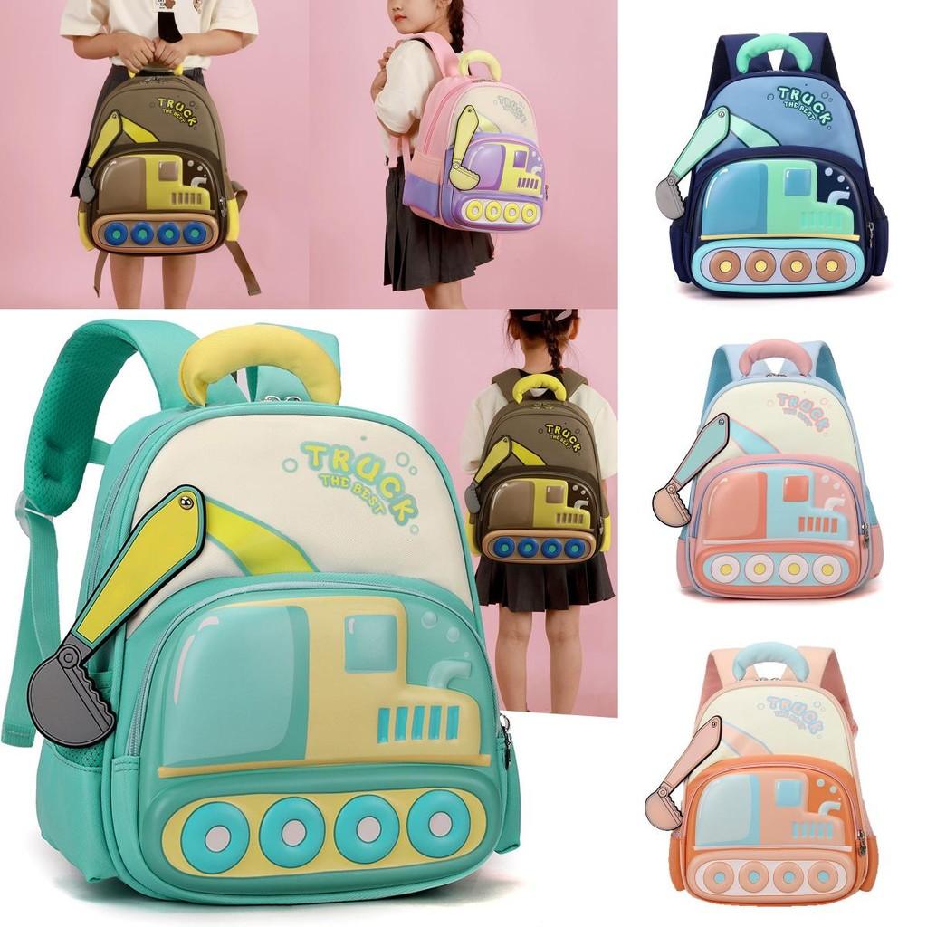 Excavator Children Cartoon Backpack With Breathable Nylon For Kids School Travel