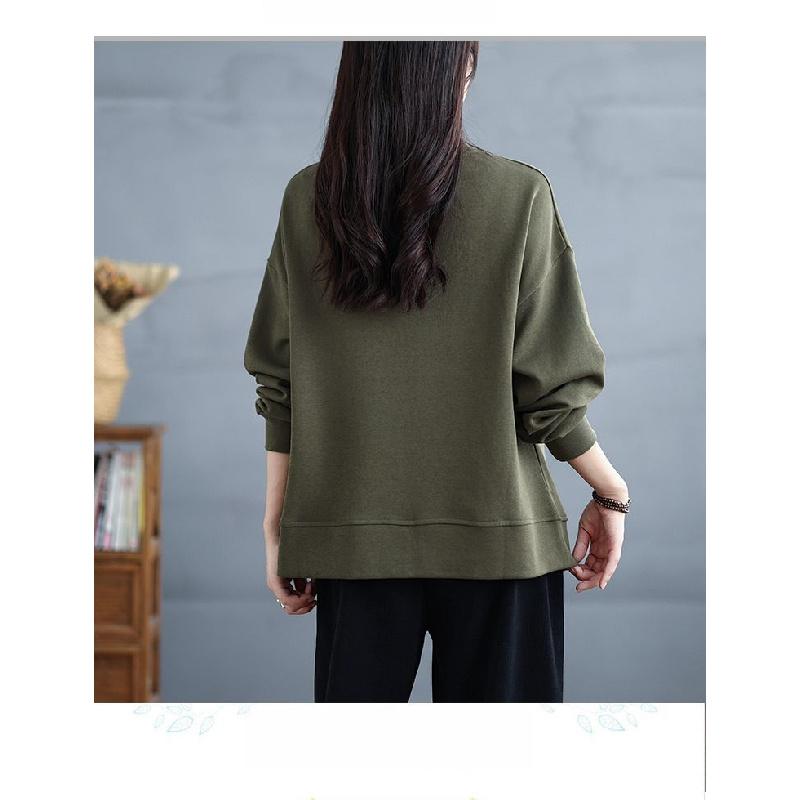 2026 Spring and Autumn New Loose Sweatshirt for Women, Solid Color, Casual Style, Versatile Irregular Top