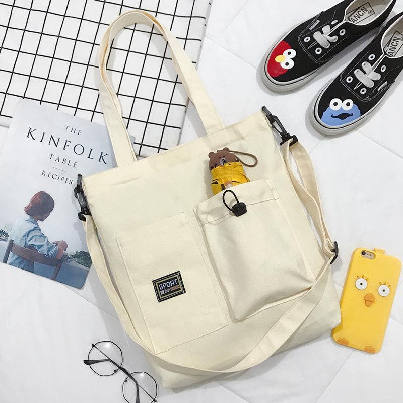 Simple Women Package Print Cute Bear Canvas Bag Handbags Japanese Literary Shoulder Bag Casual Shopping Tote Girl Handbag