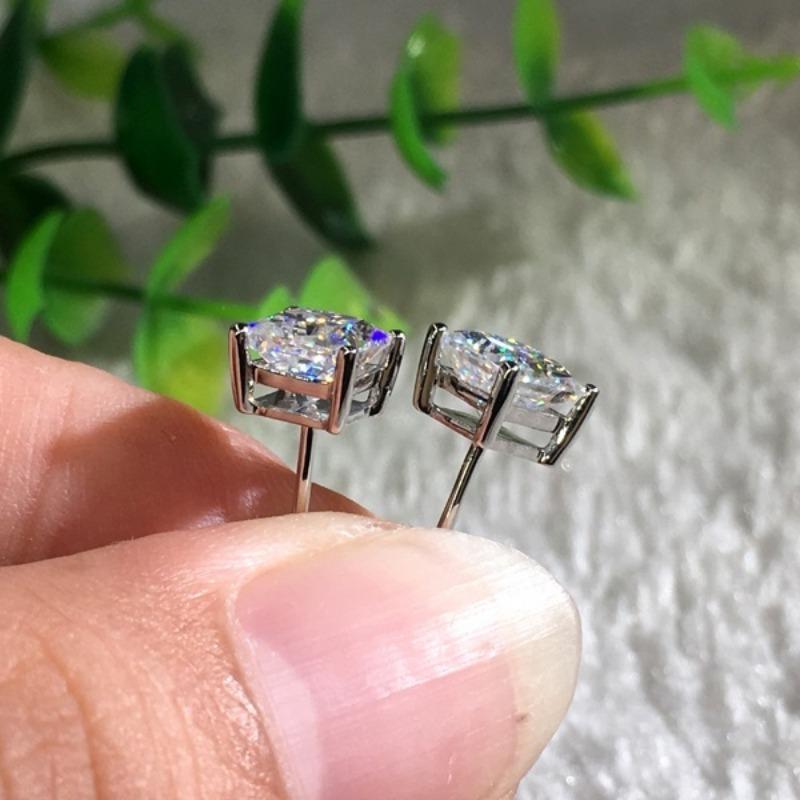 925 Sterling Silver 8MM Rainbow CZ Stone Sqaure Stud Earrings for Women Dainty Silver Color Stackable Ear Bone Studs Girls Jewelry
