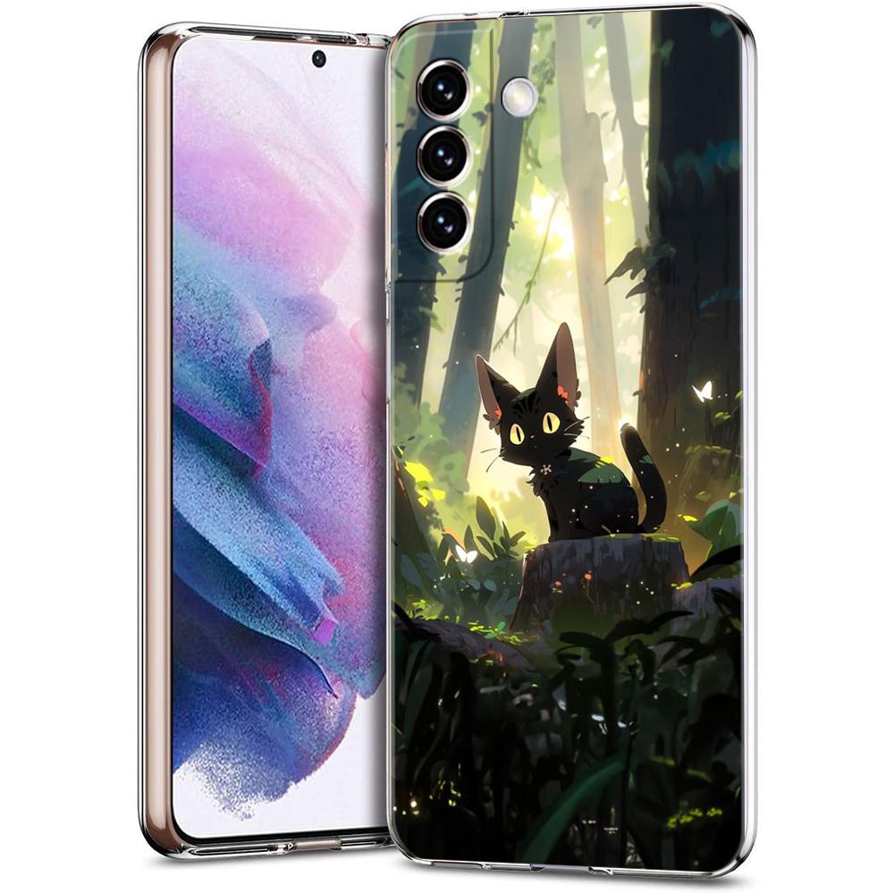 Artistic Black Cat Starry Night Phone Case For Samsung Galaxy S24 Ultra S23 FE S22 S20 S21 5G S10 S9 Plus S10E S8 Clear Cover