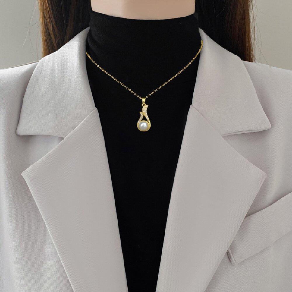 DIEYURO 316L Stainless Steel Steell Elegant Pearl Zircon Water Bottle Pendant Necklace Earrings Set Girl New Trend Jewelry Gift