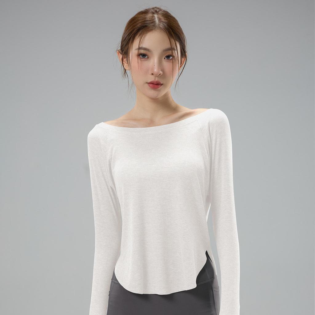 Women's One-Shoulder Yoga Cardigan T-Shirt, Body-Concealing, Casual Sportswear for Pilates.