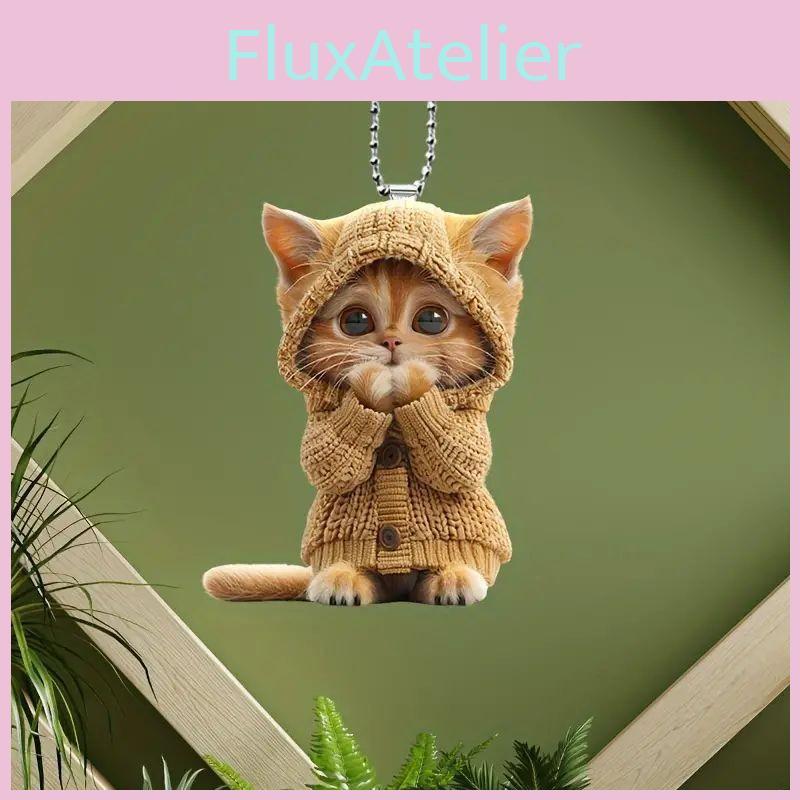 Acrylic Pendant Car With Cute Cat Christmas Tree Decoration Vehicle Interior