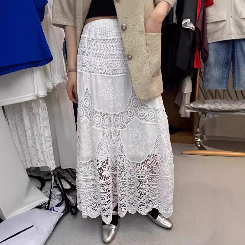 DIMANAF 2025 Fustă Nouă de Sărbătoare Femei Tricotaj Dantelă Lungă Uni Decupată Sexy Decupată Stil de Vară Rochie de Bază