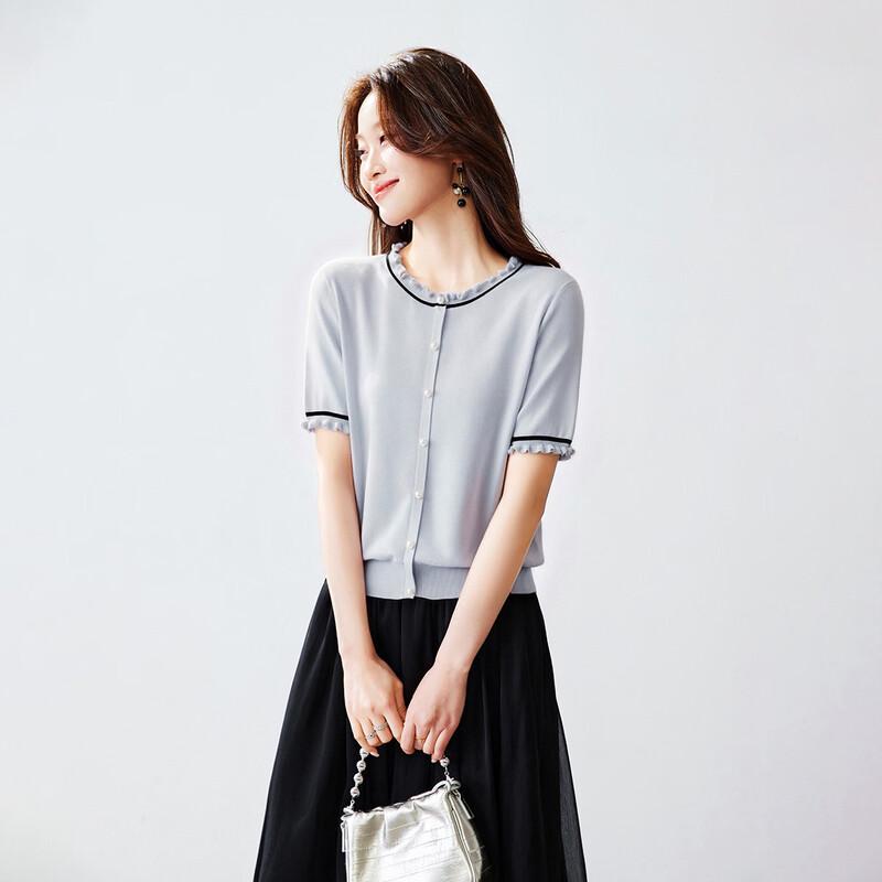 Srcr Women s Elegant Silk Blend Color-Block Knit T-Shirt