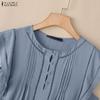 ZANZEA Women Casual Round Neck Solid Color Summer Short Sleeve Blouse
