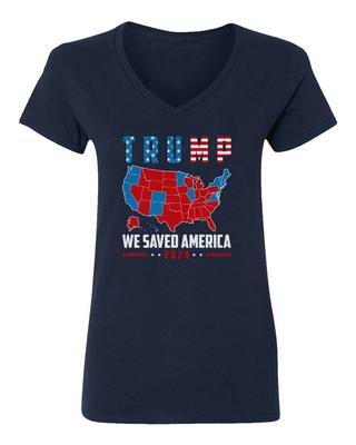 Trump We Saved America 2024 President Elections Map Ladies' V-Neck Tshirt Unisex T-Shirt