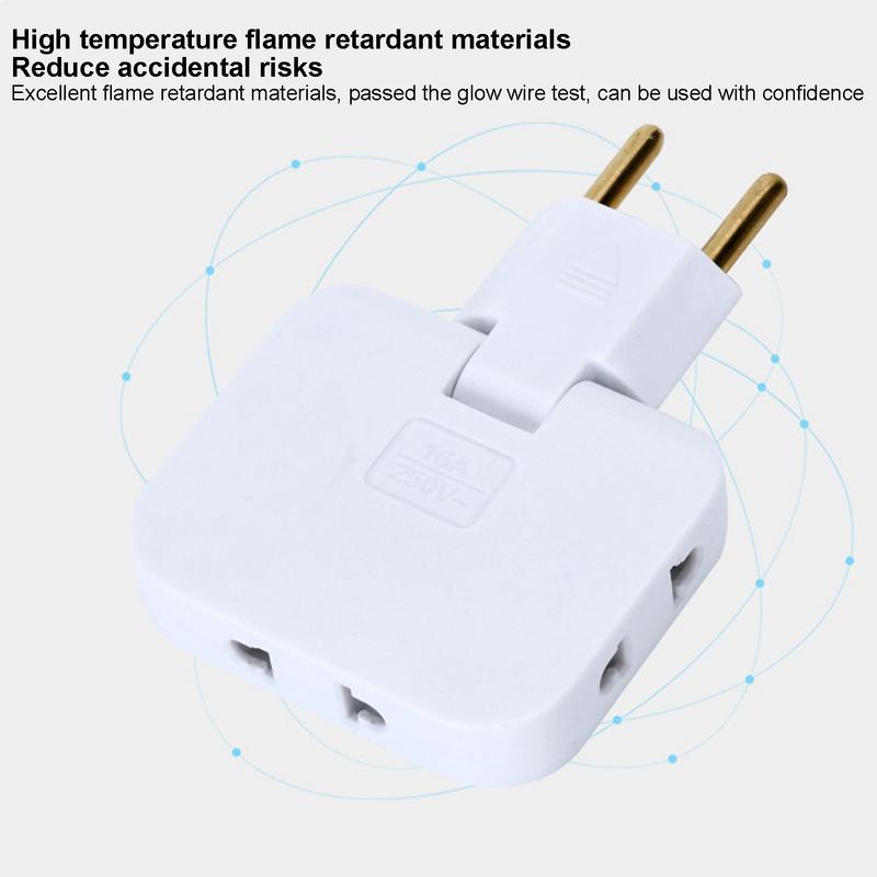 3 In1 EU Power Socket Plug Adapter 2500W 16A 250V EU Travel Aadapters Power Converter 180 Degree Rotating Tip Flat Wall