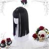 Long Ombre Colorful Synthetic Cosplay Lolita Harajuku Wig With Bangs Natural Wavy Wigs Black Highlights Purple Daily Wig