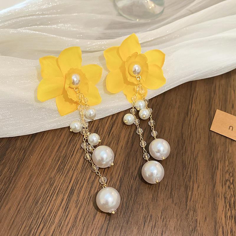 Silver Needle Heart Resin Flower Mesh Earrings: Luxurious, Sweet, Fresh, and Elegant Mori-Style Women's Jewelry