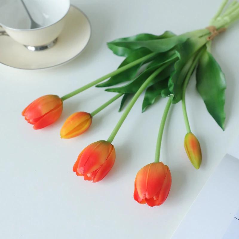 2 Stück 5 Köpfe Künstliche Tulpen Blumen Real Touch Luxus Silikon Kunstblume Haus Zimmer Hochzeit Dekoration Brautstrauß