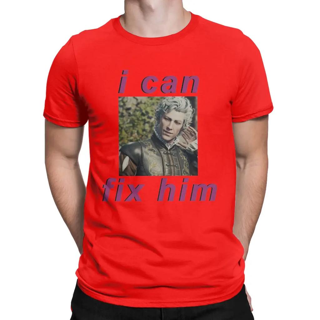 Astarion I Can Fix Him T Shirt for Men Cotton Vintage T-Shirts Crewneck Baldurs Gate Tee Shirt Short Sleeve Clothing Gift Idea