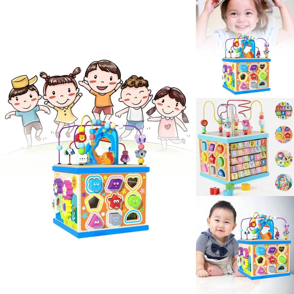 Large Wooden Multifunctional Educational Bead Box For Kids With Shape Sorting And Sensory Play Features