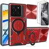 Case and Tempered Glass - E.F.CONNECTION - for Xiaomi 14T Pro - Red - Camera Protection - Magnetic Support