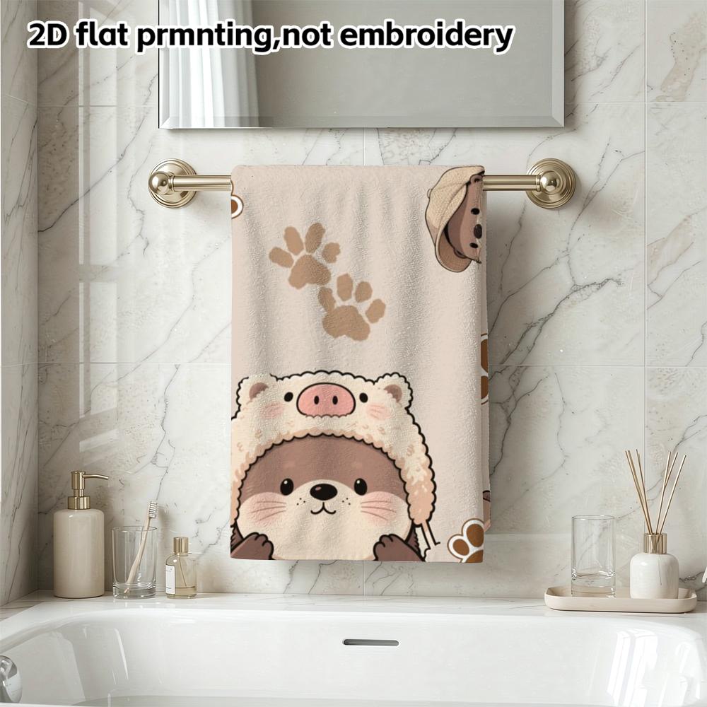 Cute Otter Print Bath Towel, Soft Absorbent Quick Dry Shower Towel, Kawaii Cartoon Otter Paw Pattern Towel for Kids And Adults