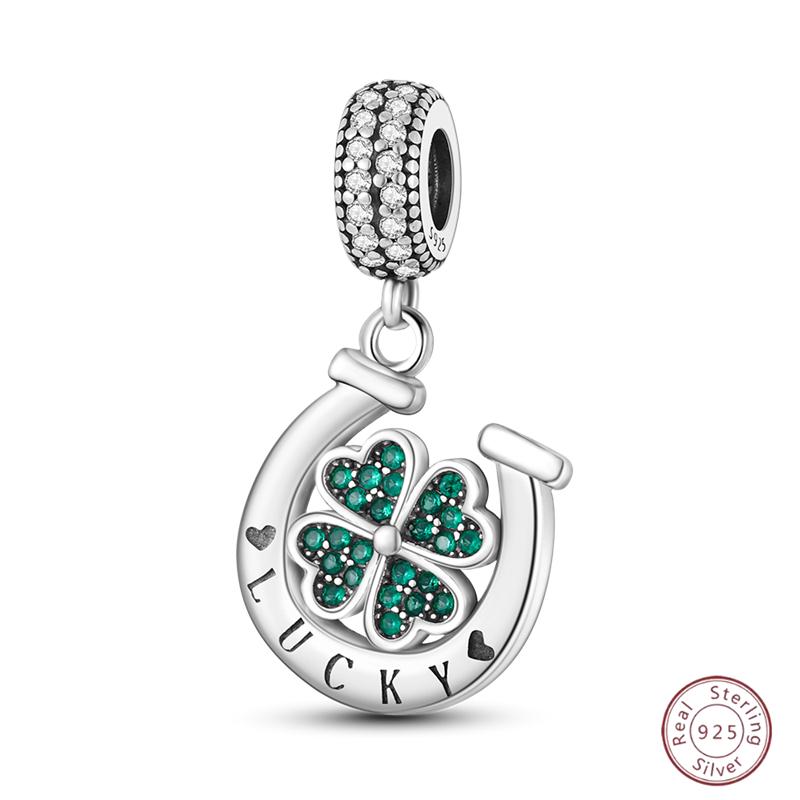 Copper Beaded Four Leaf Clover Lucky Shiny Zirconia For Original 3Mm Bracelet Women Fine Jewelry