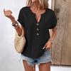Sommer Damen Button Up V-Ausschnitt Kurzarm T-Shirt Top