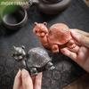 Cute Tortoise Statue Tea Figurine Ornaments Boutique Purple Clay Tea Pet Handmade Sculpture Crafts Tea Table Decore Accessories