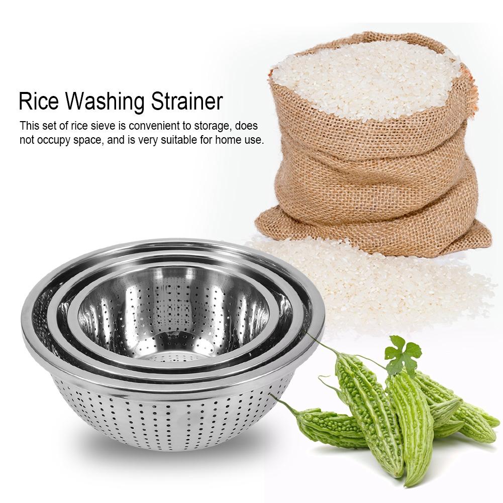 3Pcs/Set Stainless Steel Rice Sieve Rice Washing Filter Strainer Drainer Kitchen Cleaning Gadge