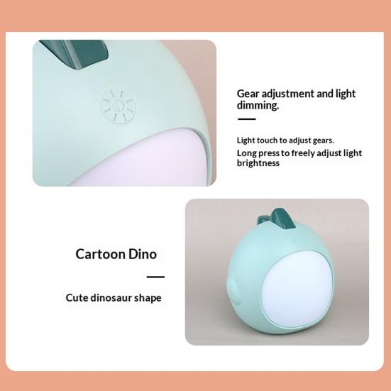 Night Light Cartoon Dinosaur Shape Adjustable Brightness 3 Color Temperatures Portable USB Rechargeable Sleeping Lamp