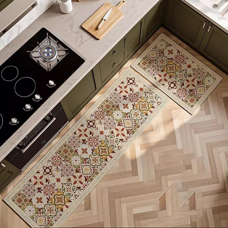 Kitchen Carpet PVC Leather Waterproof Oil-proof Non-slip Floor Mat Retro Print Rug Long Size Rugs Home Decor Alfombra De Cocina