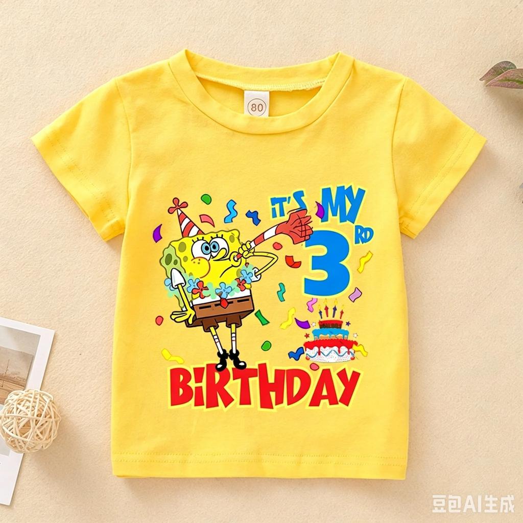 Birthday Gift Summer New Cartoon Fun SpongeBob SquarePants Printed Pure Cotton Children's T-shirt