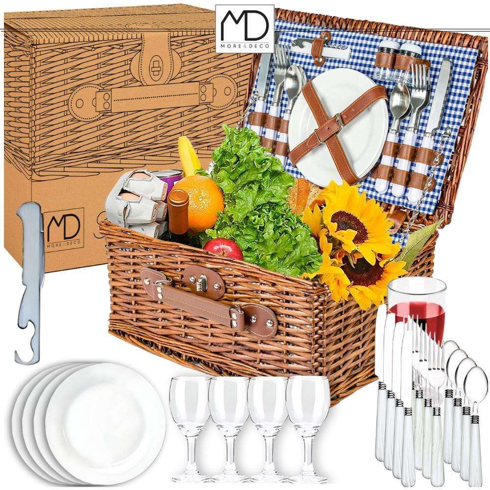 Korgkorg för picknick för 4 personer, bestickset, present för en romantisk resa