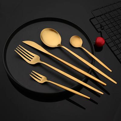6Pcs Dinnerware Set Matte Gold Knife Fork Dessert Spoon Tableware Cutlery Set Stainless Steel Flatware Kitchen Dinner Set