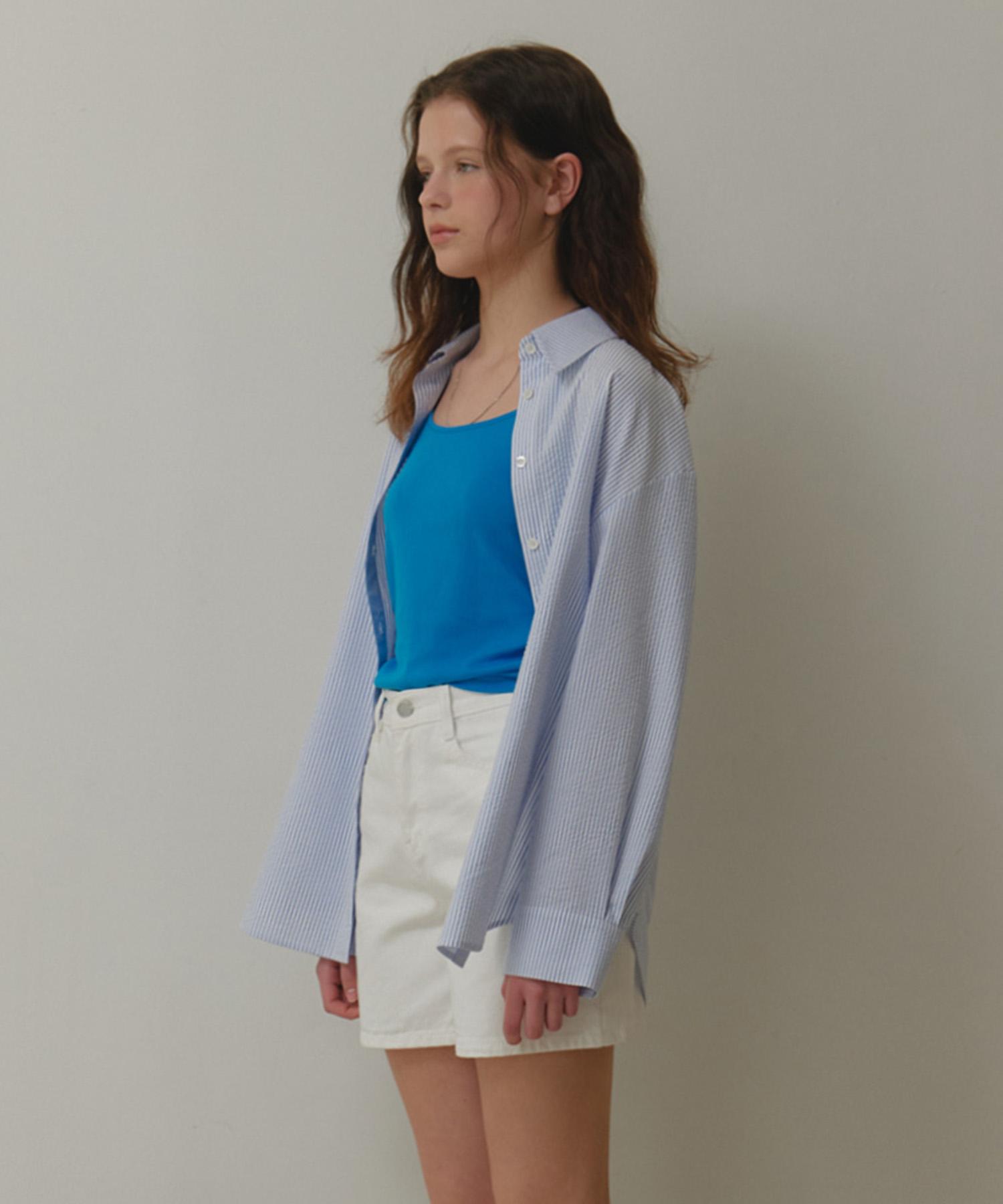 Murmure Derny Seersucker Side Button Striped Shirt_Derny Shirt Blue/Free