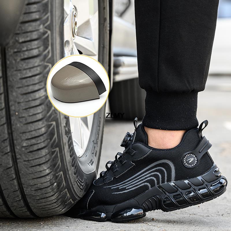 Fashion ZLMY Safety Shoes Men Rotary Button Steel Toe Sneaker Men's Work Shoes Puncture Proof Anti-smash Sport Man Work Safety Boots New