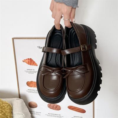 Fashion Cute Retro Bow Thick Heel Platform Small Leather Shoes Women's 2025 New Spring and Autumn Light Mouth Mary Jane Single Shoes