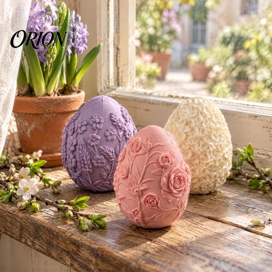3D Printed Flower Relief Eggs Floral Easter Egg Ornament, Embossed Spring Window Display Accents Tabletop Decor, Desktop Figurine for Holiday