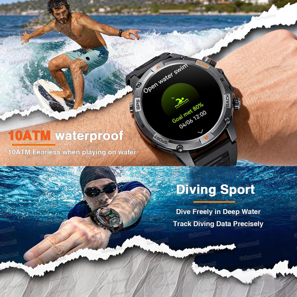 New Adventure GPS Map Navigation Smart Watch AMOLED Screen 10ATM Waterproof Clock Compass Flashlight BT Call Smartwatch Men