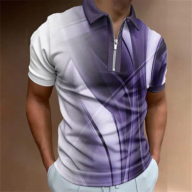 Trendy Short Sleeve Zip Polo Shirt, Casual Modern Top for Men