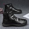 Fashion Leather Men's Boots Anti Slip High Shoes Autumn Flat Zipper Pleated Non Slip Comfort Thick Soled Wear-resistant Fashion Boots