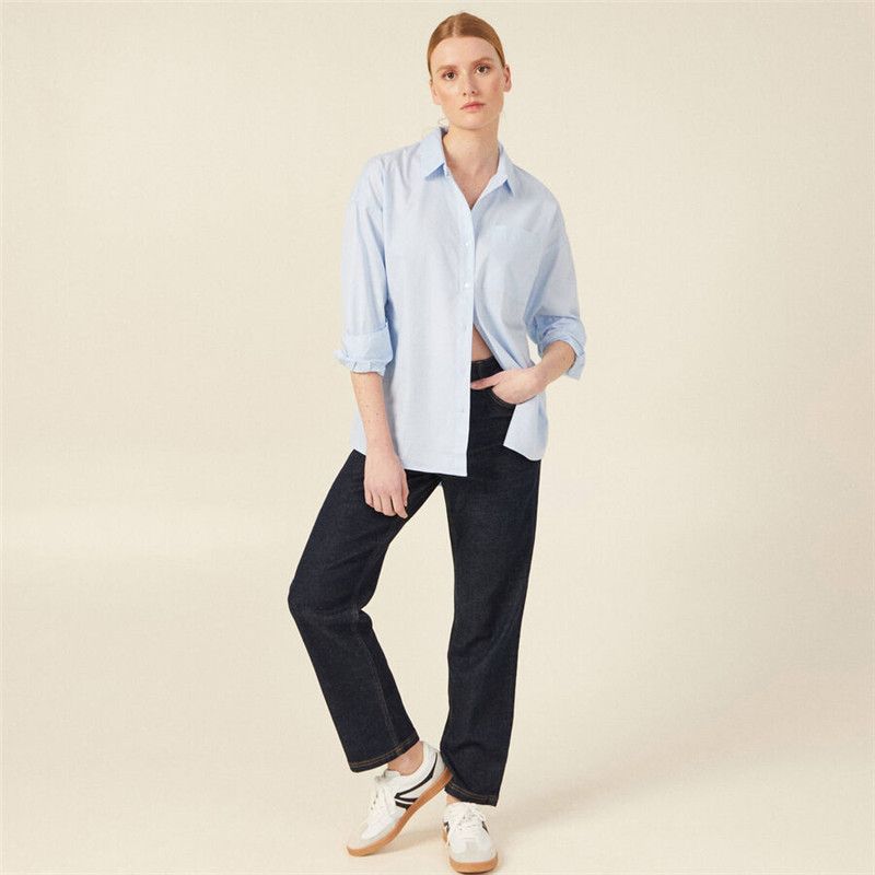 

Real Foreign Trade Original Order Cotton Thin Woven Pocket Spring Solid Large Version Loose Casual Long sleeve Women s Shirt Light blue L