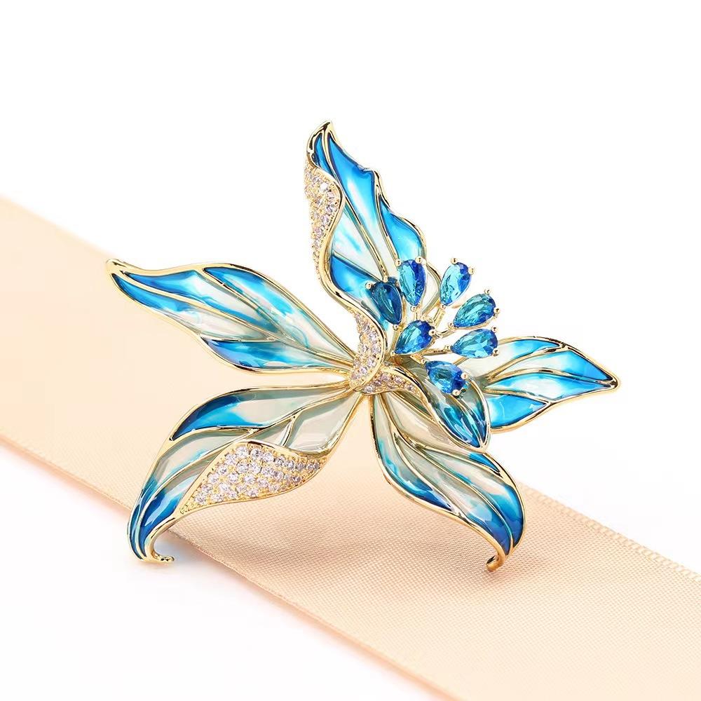 New exquisite enamel orchid brooch inlaid with zircon elegant temperament suit accessories flower women's brooch pin