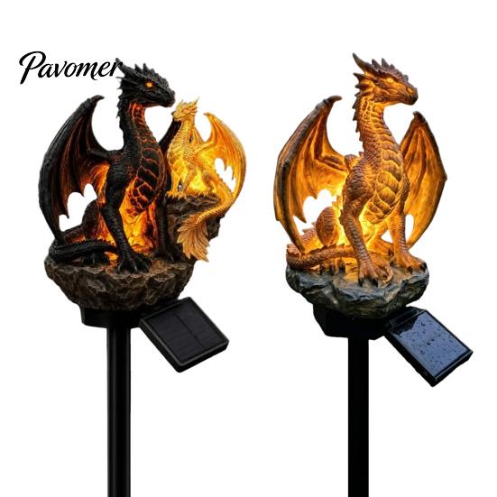Fantastyczna Rzeźba Ogrodowa ze Światłem Smoka, Solarna Lampa Ogrodowa, Zewnętrzna Gotycka Średniowieczna Statua Lampy, Wodoodporna do Dekoracji Patio Trawiastego Żywicą, Chodnika