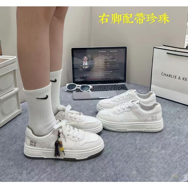 

thick-soled beaded little white shoes women s new comfortable and versatile lightweight non-slip college style casual sports board shoes 40 хаки