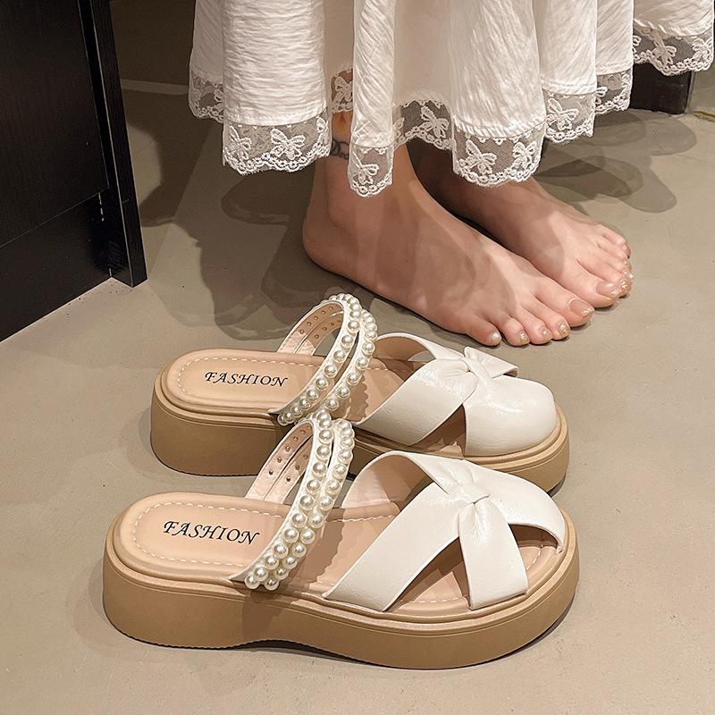 Thick-soled Bag Head Half Slippers Women's New Summer Wear Fashion Hollow Casual Soft Bottom with Skirt Cool Slippers