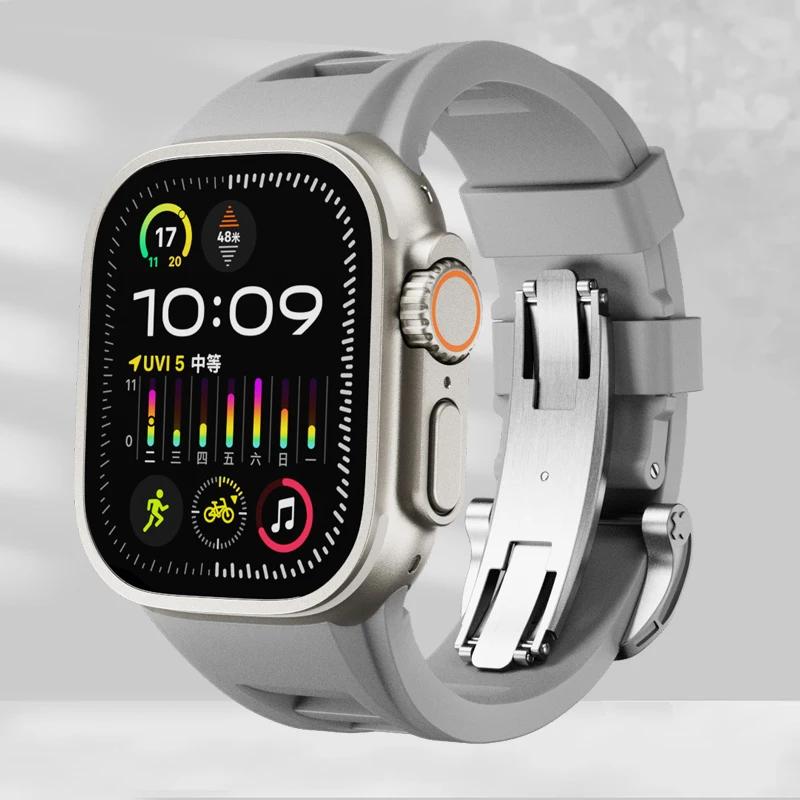 Classic Soft Silicone Strap for Apple Watch Ultra 2 49mm 45mm 44mm 42mm Sports Silicone Bracelet for IWatch Series 9 8 7 6 5 4 SE Correa