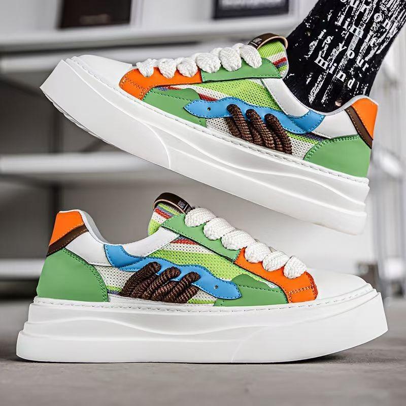 Fashion 2025 Men Color Lace-up Skateboard Shoes Summer New Breathable Thick Soled Casual Shoes Outdoor Comfortable Soft Walking Footwear
