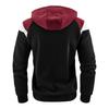 Men Autumn Coat Contrast Colors Hooded Hat Long Sleeves Pockets Warm Plush Drawstring Cardigan Spring Hoodie Coat for Daily Wear
