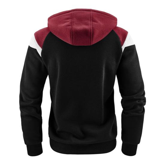 Men Autumn Coat Contrast Colors Hooded Hat Long Sleeves Pockets Warm Plush Drawstring Cardigan Spring Hoodie Coat for Daily Wear